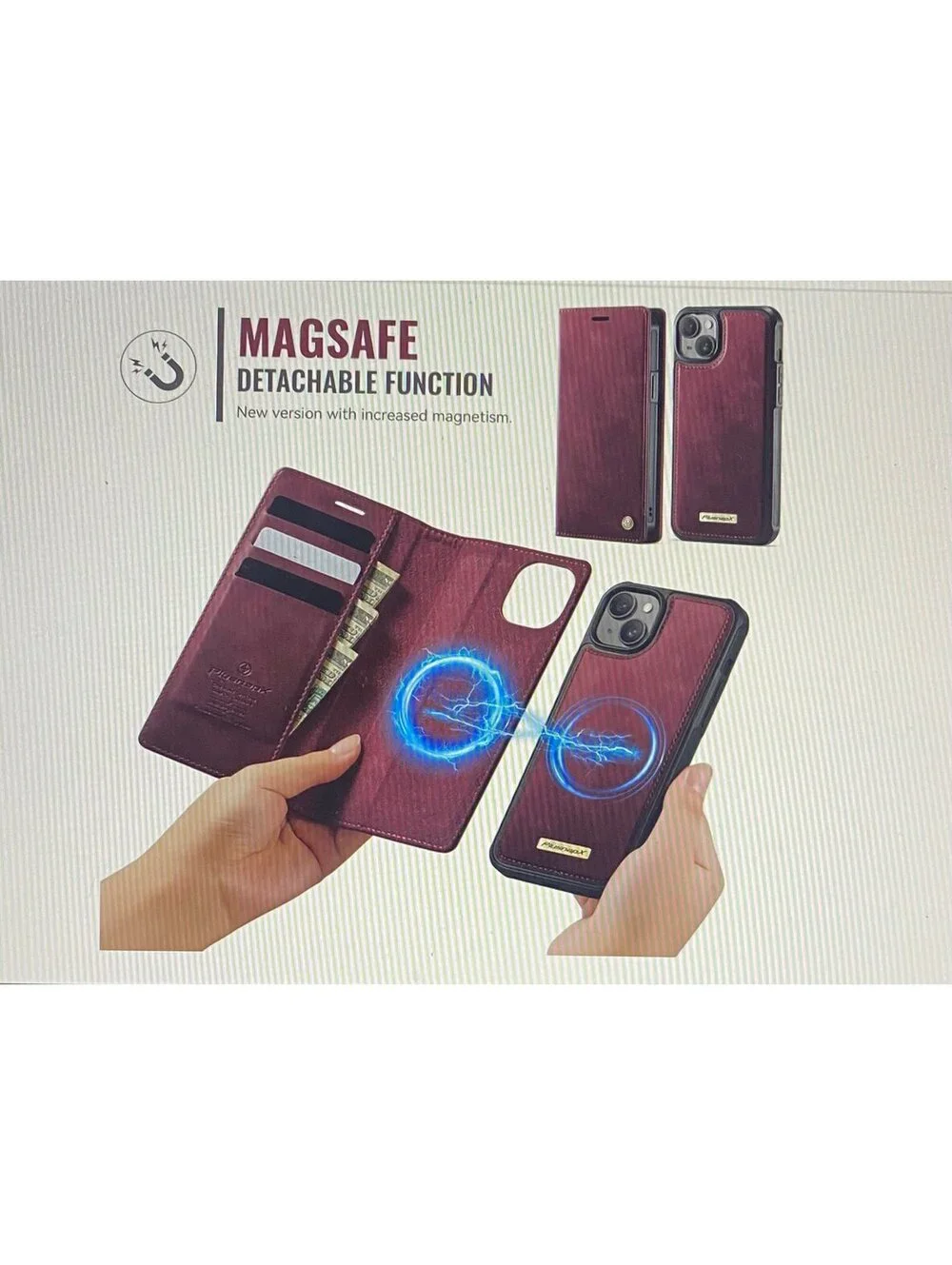 PlusnapX Wallet Case for iPhone 13 Wine Red